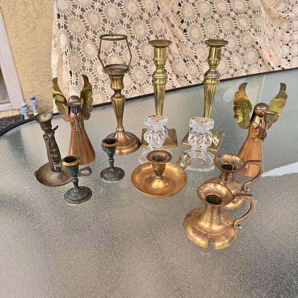 Vintagr Brass Candle Holder Lot Of 12 - Picture 2 of 12